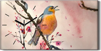 Produktbild von Wandbild Leinwand Bilder mit Uhr 60x30 Gemälde Zweig Blumen Tier Vogel Kunst - schwarze Hände