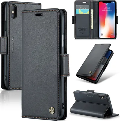 Image de iPhone X / XS Housse, Portefeuille en cuir Porte-cartes Housse de protection avec fonction de support pour iPhone X / iPhone XS Noir