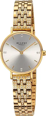Imagen del producto de Reloj de pulsera Regent para mujer, acero inoxidable, esfera analógica, correa de metal dorada, modelo D2URBA874
