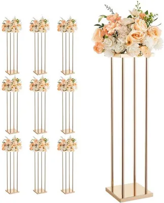 Immagine prodotto di Set di supporti per fiori, 10 pezzi, 80 cm, tavolini in metallo laminato per l'esposizione di fiori, ideali per eventi, feste, compleanni, decorazioni per la casa, centrotavola dorati