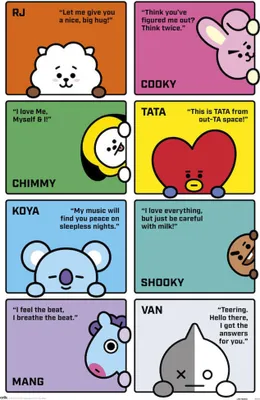 Image de BT21 - Poster - Characters + 1 paquet de tesa Powerstrips® - Contenu 20 pièces