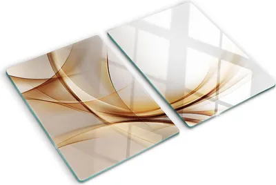 Produktbild von Tulup Glas Herdabdeckplatte - 2x40x52 cm - Glaskeramikkochfeld-Abdeckung Spritzschutz Glasabdeckplatte Kochplattenabdeckung und Schneidebrett - Zweiteilig - Kunst: modern & klassisch - Abstrakte Wellen - Beige