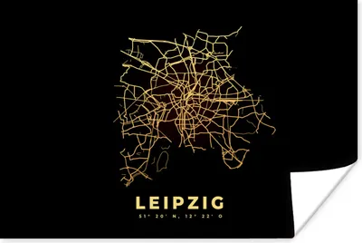 Produktbild von MuchoWow® Poster Leipzig - Gold - Karte - Stadtplan 60x40 cm - Schlafzimmerdekoration