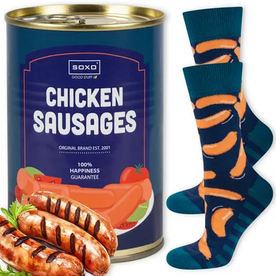 Produktbild von Socken in Dose - Ideal für ein Geschenk - Würste Motiv von SOXO - Herren - Baumwolle - Lustige und bunte - Größe: 40–45