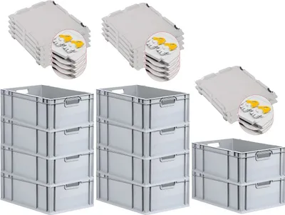 Produktbild von SuperSparSet 10x Eurobox NextGen Economy mit Scharnierdeckel und gelben Schiebeschnappverschlüssen | Griffe offen | HxBxT 22x40x60cm | 44 Liter | Eurobehälter, Transportbox, Transportbehälter, Stapelbehälter