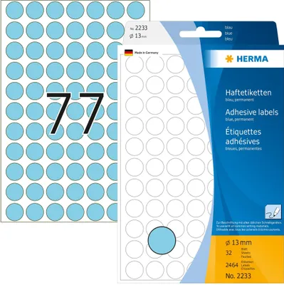 Produktbild von Vielzwecketiketten blau Ø 13 mm rund Papier matt 2464 St.