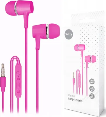 Zdjęcie produktu dla Słuchawki douszne Setty SPD-J-26 w kolorze różowym z mikrofonem i gniazdem audio 3,5 mm