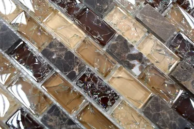 Produktbild von Handmuster Mosaikfliese Transluzent dunkelbeige Brick Glasmosaik Crystal Stein emperador dunkel MOS87-B1155_m