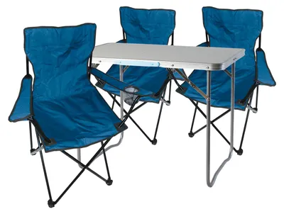 Produktbild von 4-teiliges Campingmöbel Set Blau Tisch + 3 Anglerstühle Blau
