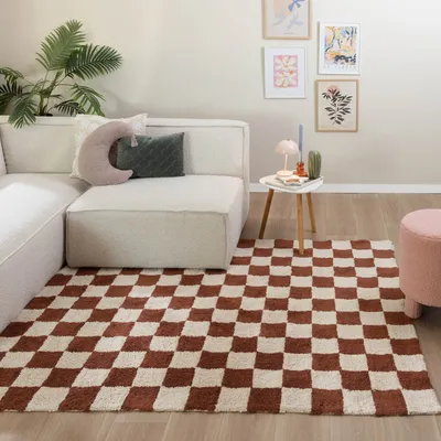 Produktbild von Volero - Retro Teppich - Gambit Braun Weiß - 140x200 cm - Wohnzimmer, Kinderzimmer, Schlafzimmer - Retro