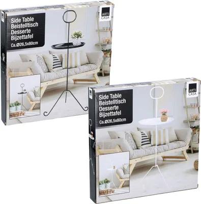 Produktbild von Beistelltisch Retro Tisch rund 26x80cm Metall in Schwarz oder Weiß Couchtisch, Farbe:schwarz