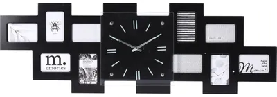 Produktbild von Wanduhr mit 10 schwarzen Bilderrahmen, 80 x 4 x 26 cm