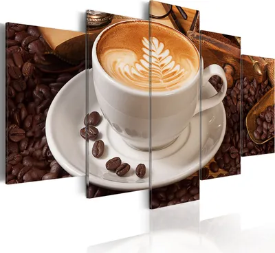 Produktbild von Leinwandbilder 200x100 cm 030207- 7 Vlies Leinwandbild 5 tlg Kunstdruck modern Wandbilder XXL Wanddekoration Design Wand Bild KAFFEE