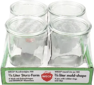 Produktbild von WECK 4T7-43 Sturz-Glas 3/4L inkl. Ringe und Klammern, klar (4er Pack)