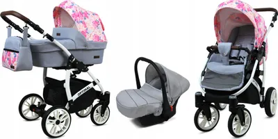 Produktbild von BabyLux® Optimal | 3in1 Kinderwagen Set | Pansies And Roses | Kombikinderwagen | Kinderwagenset