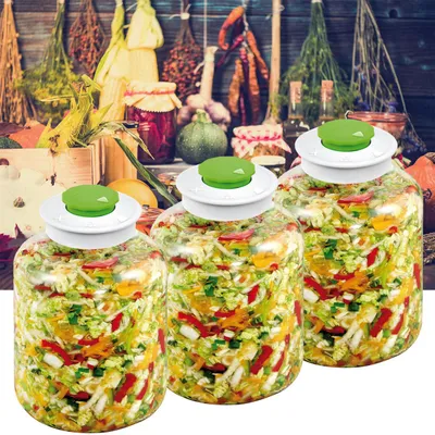 Produktbild von 3er-Set Grosses Fermentierglas (5 Liter) mit Entlüftungsventil: Ideal für Sauerkraut, Kimchi & Co. - Einfaches & sicheres Fermentieren