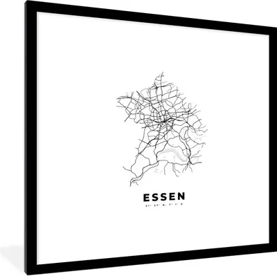 Produktbild von MuchoWow® Gerahmtes Poster Stadtplan - Deutschland - Schwarz-weiß - Essen - Karte 40x40 cm - Poster mit Schwarzem Bilderrahmen Wandposter Rahmen Foto Bilder - Poster - Plakat im Rahmen