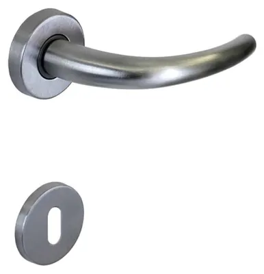 Imagen del producto de Manija de puerta interior (juego) de zamak con acabado cromado satinado mate.