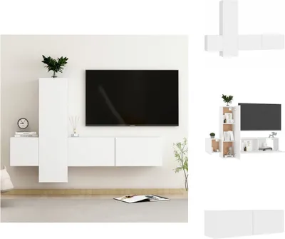 Image de vidaXL Ensemble de meubles TV 3 pièces Blanc Matériau dérivé du bois - Meubles TV