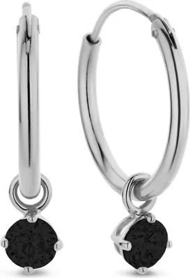 Produktbild von New Bling 9NB-1203 Zilveren Oorringen met Zirkonia hangertje 3mm - Zwart - 15 mm - Rhodium - Zilver