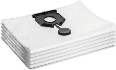 A stack of white vacuum cleaner bags with a black plastic attachment.