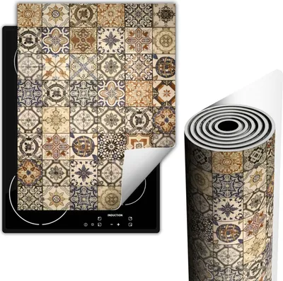 Produktbild von Herdabdeckplatten Glaskeramikkochfeld-Abdeckung 40x52 cm Anti Rutsch Matte Aufrollbar, Mosaik Bronze