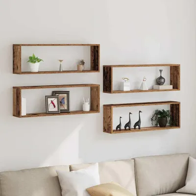 Produktbild von vidaXL Wandregale 4 stk. Altholz 80 x 15 x 26 cm Holzwerkstoff