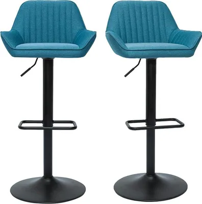 Produktbild von Miliboo - Design-Barhocker verstellbar entenblauer Stoff 2er-Set RONNIE