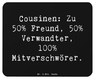 Produktbild von Mr. & Mrs. Panda Mauspad Spruch Cousin Mitverschwörer - Schwarz - Geschenk, Cousins, Familie, Spaß, Mouse Pad, Cousine, Verwandte, computermatte, pc mousepad, mousematte