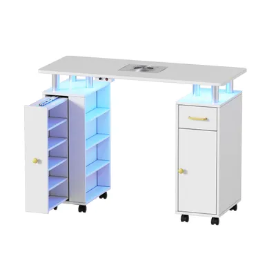 Produktbild von Manikürtisch mit Absaugung und LED-Beleuchtung, mobiler Nageltisch mit Staubabsaugung, Schublade und Stauraum für Nagelstudio & Kosmetikstudio