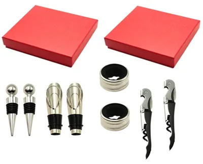 Image de Ensemble de 4 pièces pour ouvrir les bouteilles de vin, avec coffret cadeau, idéal pour les amateurs de vin