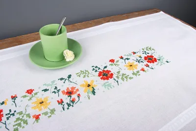 Kreuzstich-Set Tischläufer Blumen 40x100 cm