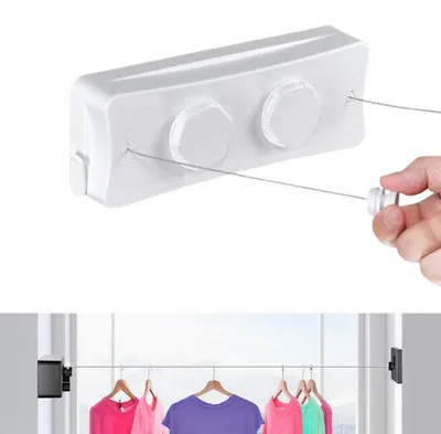 Intrekbare Wäscheleine 5,1 m Edelstahl weiß modern