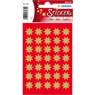 Obrázok produktu pre HERMA 3935, Papája, Zlato, Vzor v tvare hviezdy, Permanentný, Vianoce, 105 kusov