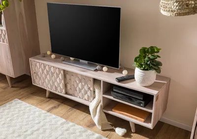 Produktbild von MASSIVMOEBEL24 TV-Board Akazie 145x35x45 weiß lackiert MOSAYK #201