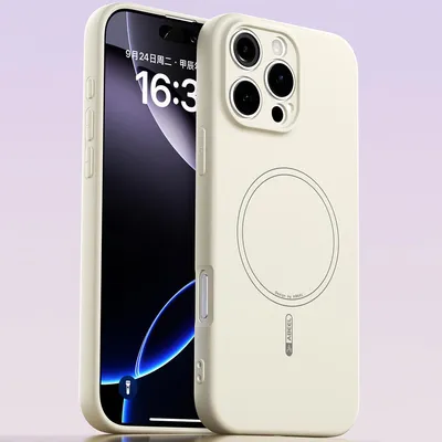 Image de Coque magnétique pour iPhone 16 Pro Max, compatible MagSafe, silicone liquide, antichoc et anti-rayures Beige