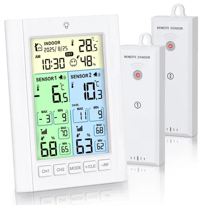 Digitales Kühlschrankthermometer mit 2 Sensoren, Alarm, Farbdisplay