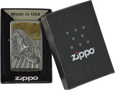 Produktbild von Zippo Feuerzeug 2003192 Eagle Sun-Fly Emblem Benzinfeuerzeug aus Messing mit Brushed Chrome Finish
