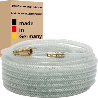 Produktbild von AWM Druckluftschlauch 9 x 14 mm - 30 m, Transparent inkl. Schnellkupplung (1/4") Druckschlauch Luftschlauch Gewebeschlauch Kompressorschlauch- Germany