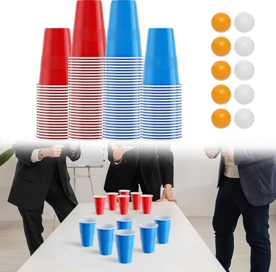 Image de Aopunly bierpong gobelets set jeu à boire gobelets beerpong jeux à boire avec 50 Red Cups + 50 Blue Cups gobelets de fête