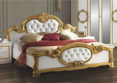 Produktbild von Casa Padrino Luxus Barock Doppelbett Weiß / Gold - Barockstil Schlafzimmer Möbel