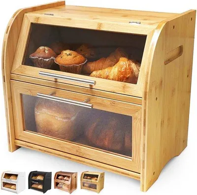 Produktbild von Famanu Brotkasten Extra große Holzbrotdose mit 2 Fächern - 40 x 26,4 cm