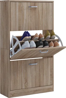 Produktbild von VCM Holz Regal Kipper Schuhregal Schuhschrank Dielenmöbel Schuhkipper Serie Sipos Sonoma-Eiche (Sägerau)