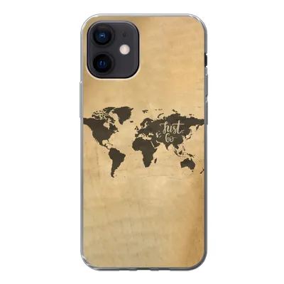 Produktbild von MuchoWow® Handyhülle Schutzhülle Hülle für iPhone 12 Weltkarte - Karte - Sprichwörter Silikon Softcase Handy Hülle - Schutzhülle