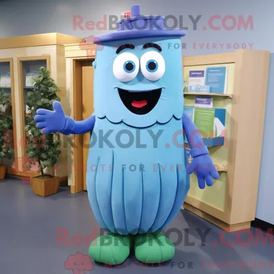 Image de Costume mascotte REDBROKOLY de courgette bleue personnage habillé avec une robe fourreau et des bracelets
