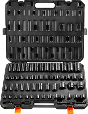 Image de Jeu de clés à douilles à choc 3/8" & 1/2" - 59 douilles - boîte à outils professionnelle - accessoires mécaniques pour le vissage - idéal pour les bricoleurs et les professionnels