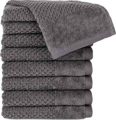 Produktbild von Pure Label 8-TLG Gästehandtücher 30x50 cm mit Aufhängeschlaufe aus 100% Baumwolle, saugstark und weich | 8 Gästehandtücher Anthrazit, 30x50cm