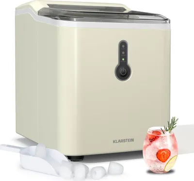 Zdjęcie produktu dla Klarstein mała kostkarka do lodu – 12 kg/24 h, cykl 8 min, zbiornik na wodę 1,5 l, wyświetlacz LED, przezroczysta pokrywa, przenośna, zawiera łyżkę – kostkarka do lodu na imprezy