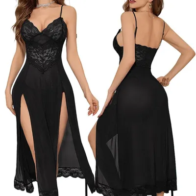Productafbeelding van V-hals Negligee - Mouwloos met Verstelbare Bandjes - Zwart
