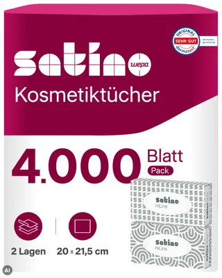 Produktbild von Satino by WEPA Prestige Kosmetiktücher in der Flachbox - Box mit 100 Tüchern - 2-lagig